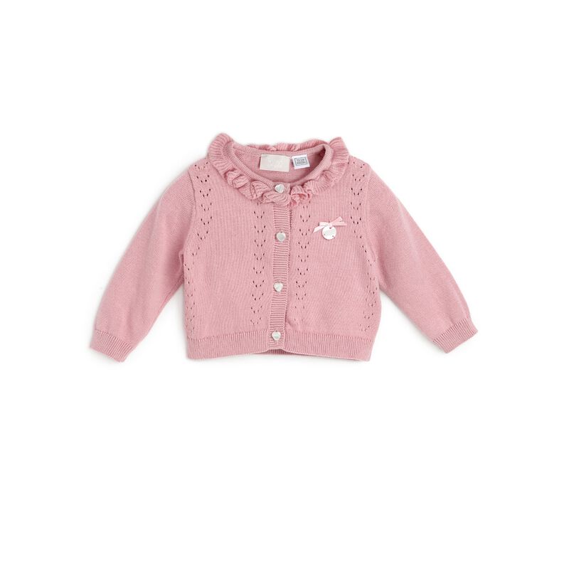 Girls Medium Pink Solid Cardigan image number 0